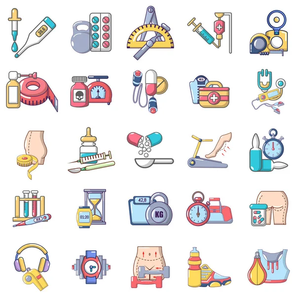 Conjunto de iconos de examen físico, estilo de dibujos animados — Vector de stock