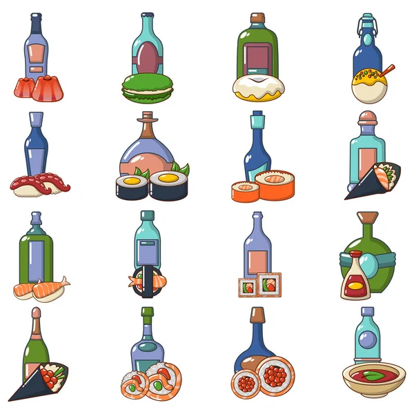 Japanische alkohol-symbole set, cartoon-stil — Stockvektor