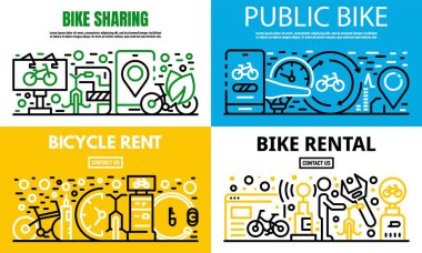 Şehir kiralık bir bisiklet afiş seti, anahat tarzı