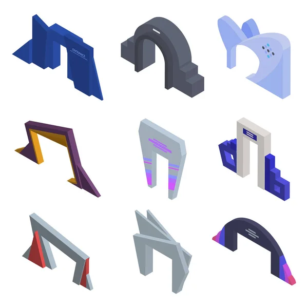 Conjunto de iconos de arco de entrada, estilo isométrico — Vector de stock