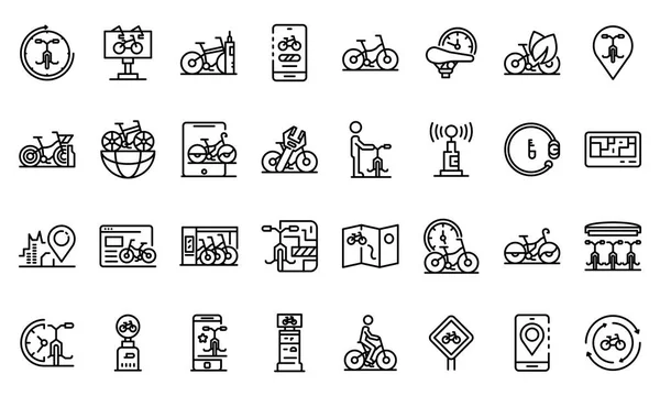 Noleggio biciclette set icone, stile contorno — Vettoriale Stock