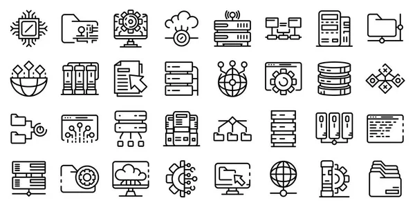 Data center icons set, outline style