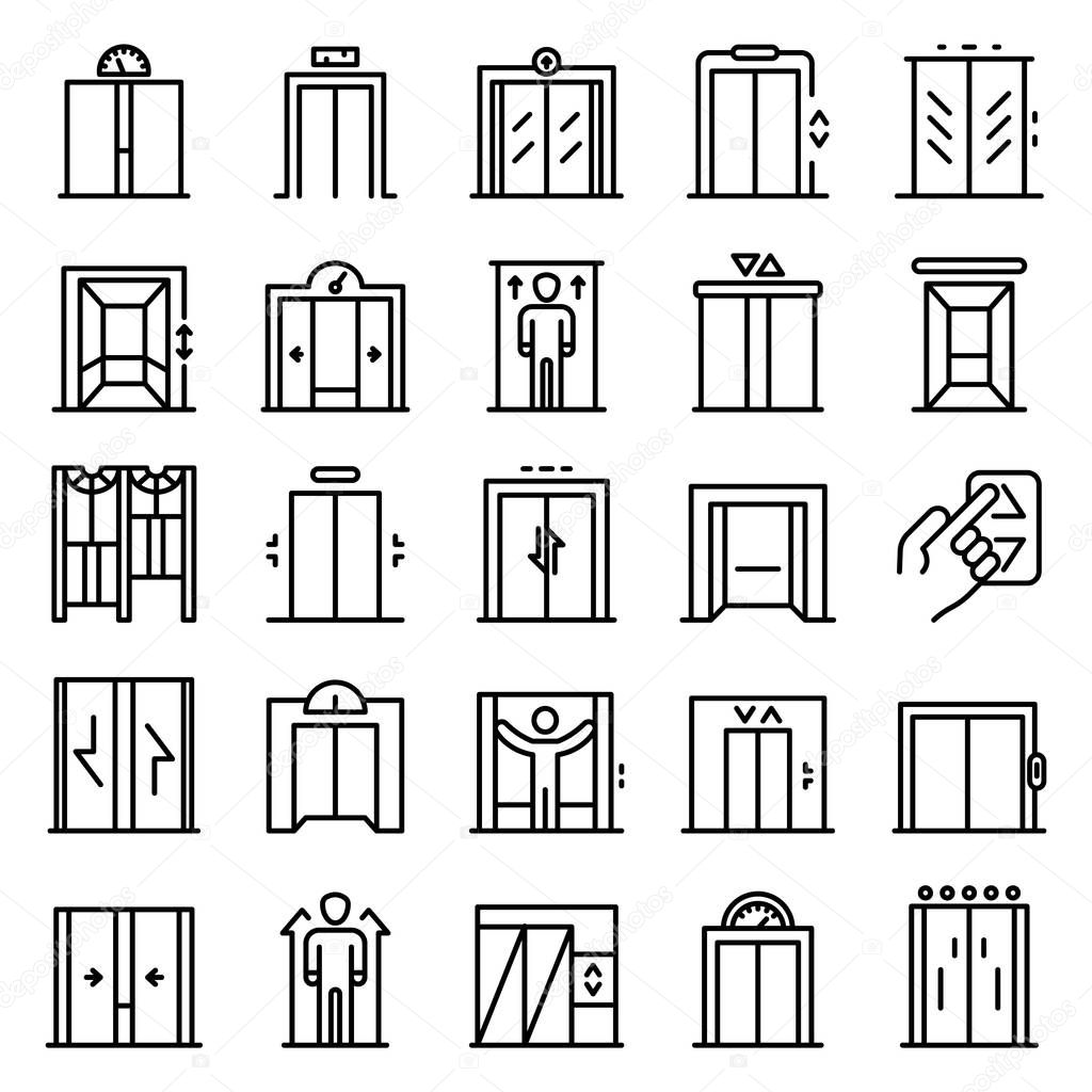 Elevator icons set, outline style
