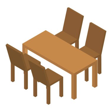 Ahşap mutfak mobilyaları simgesi, izometrik tarzı
