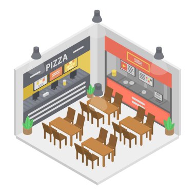 Fast food restoran odası simgesi, izometrik tarzı