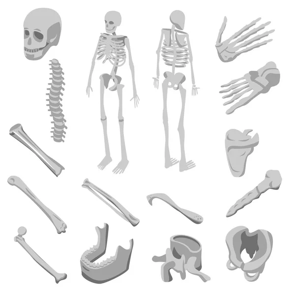 Esqueleto iconos conjunto, estilo isométrico — Archivo Imágenes Vectoriales