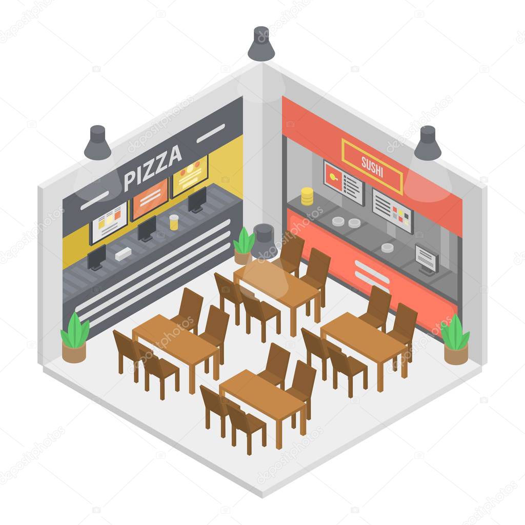 Fast food restaurant room icon, isometric style