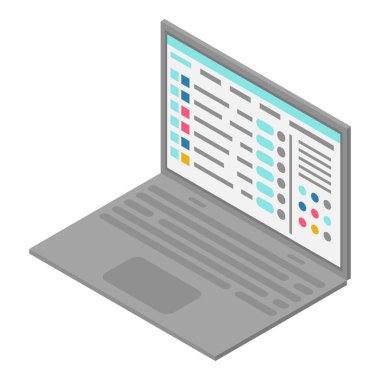 Modern dizüstü bilgisayar kutsal kişilerin resmi, izometrik stili