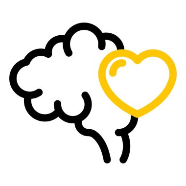 Bir kalp simgesi ile insan beyni, anahat tarzı