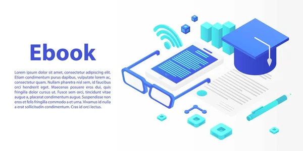 Ebook concept banner, isometric style — Stock Vector