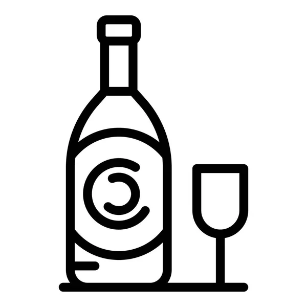 Bouteille de vin et icône en verre, style contour — Image vectorielle