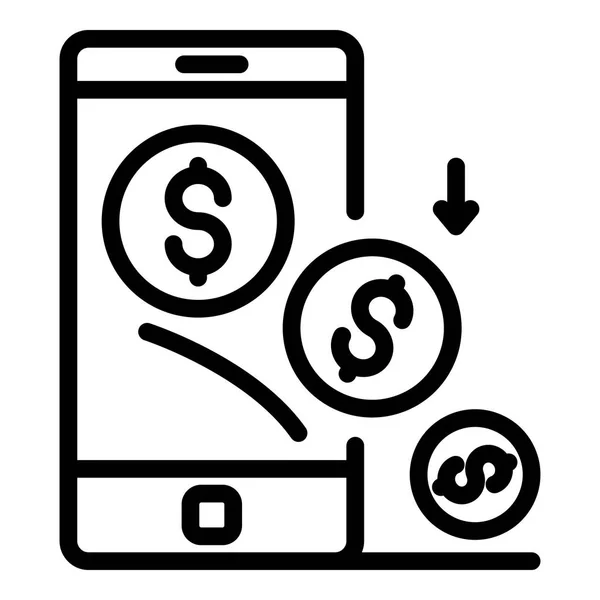 Smartphone money investor icon, outline style — Stock Vector