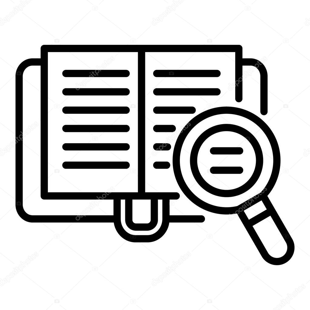 Book text search icon, outline style