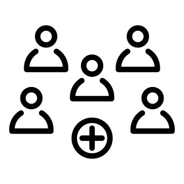 Beş kişi ve artı işaret simgesi, anahat stili