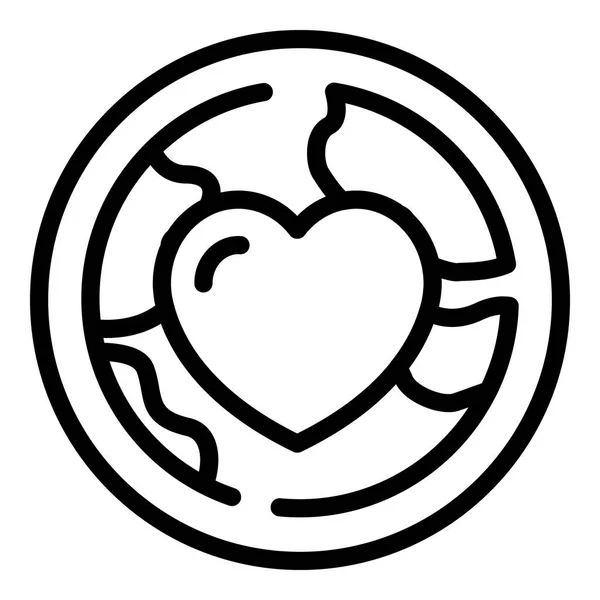Herz im Globus-Symbol, Umrissstil — Stockvektor