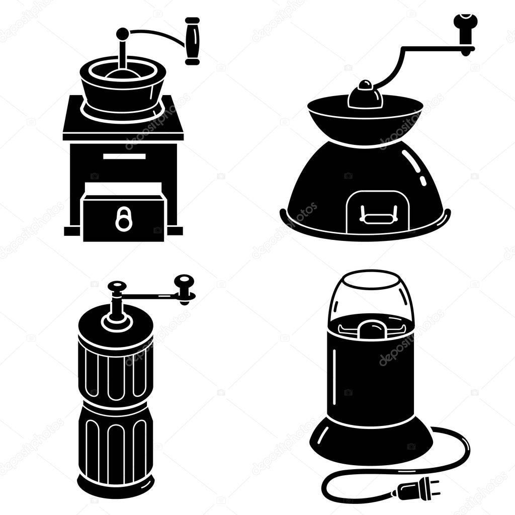 Coffee grinder icons set, simple style