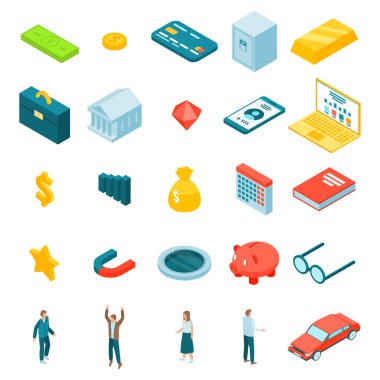 Milyoner simgeleri seti, izometrik biçim