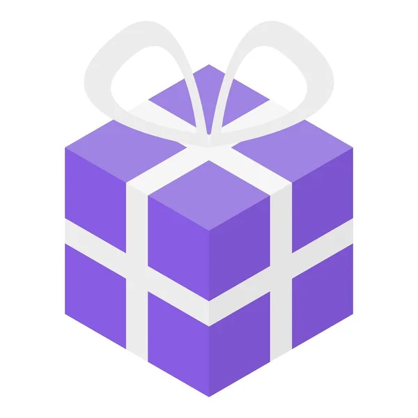 Фиолетовый значок коробки подарка, изометрический стиль — стоковый вектор