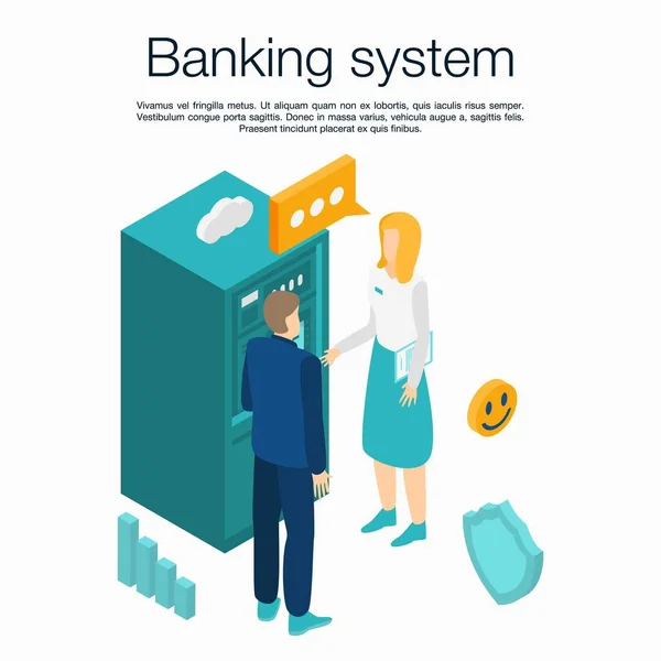 Banking system concept banner, isometric style — Stock Vector