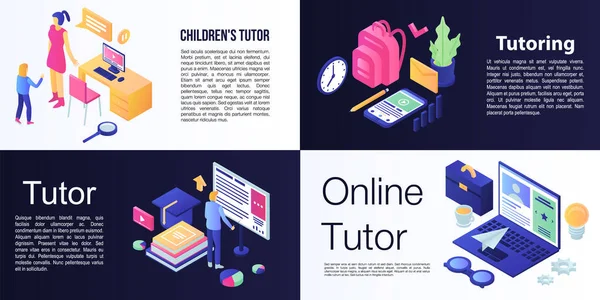 Tutor banner set, isometric style — Stock Vector