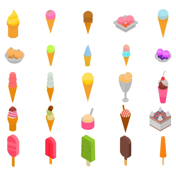 Ice cream ikonok beállítása, izometrikus stílus — Stock Vector