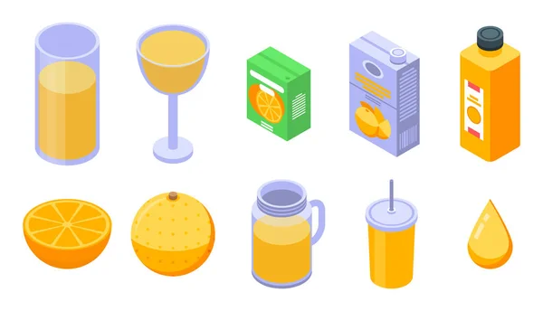 Set di icone arancione succo, stile isometrico — Vettoriale Stock