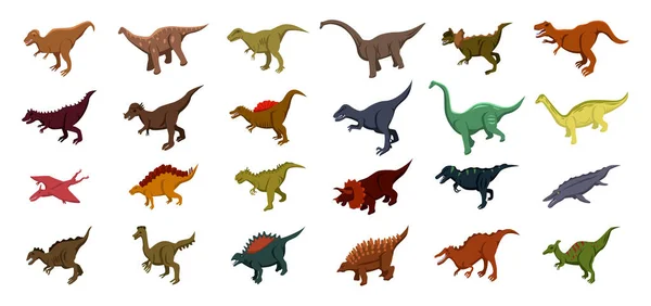 Conjunto de ícones de dinossauro, estilo isométrico — Vetor de Stock