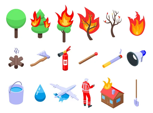 Wildfire icons set, isometric style — Stock Vector