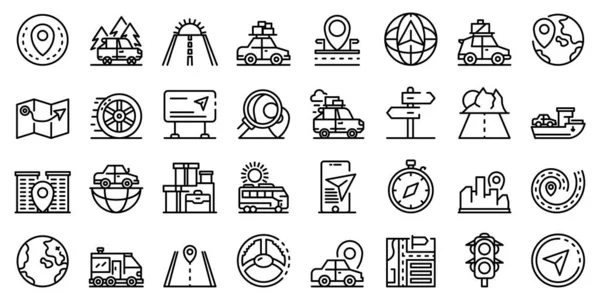 Car trip icons set, outline style — Stock Vector