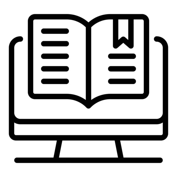 Aprire l'icona del libro del computer, stile contorno — Vettoriale Stock