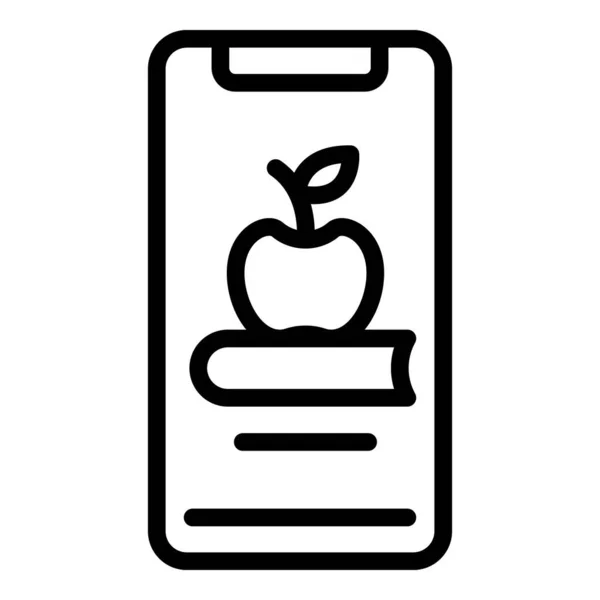 Livre et pomme sur smartphone icône, style contour — Image vectorielle