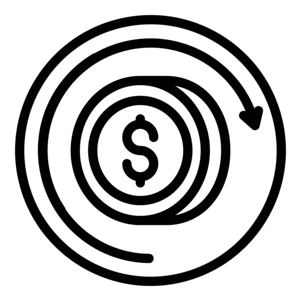 Icona a moneta e freccia circolare, stile contorno — Vettoriale Stock