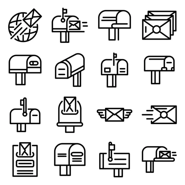 Conjunto de iconos de buzón, estilo de esquema — Archivo Imágenes Vectoriales