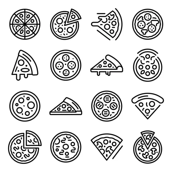 Pizza ikony set, styl osnovy — Stockový vektor