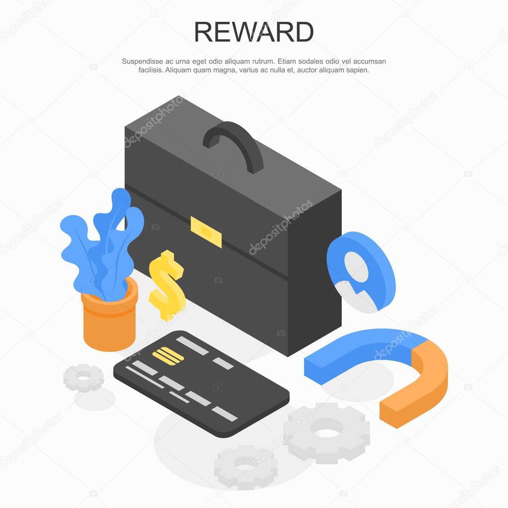 Reward concept banner, isometric style