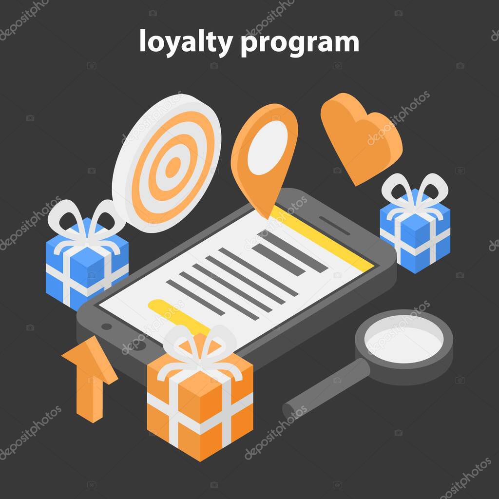 Loyalty program concept banner. Isometric illustration of loyalty program vector concept banner for web design