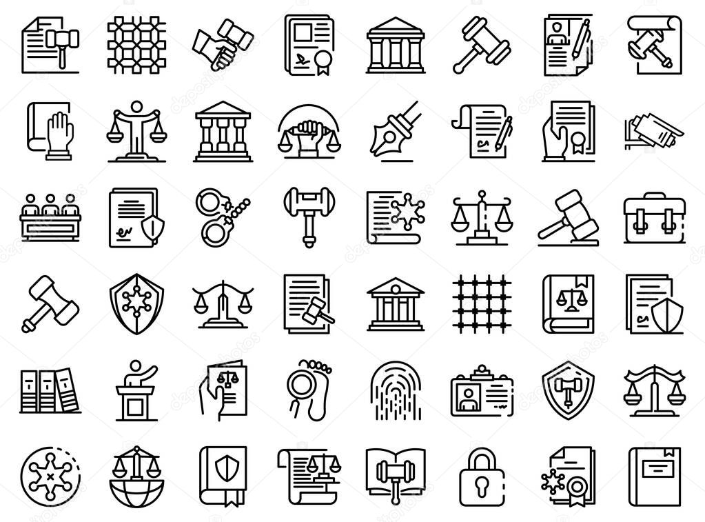 Justice icons set, outline style