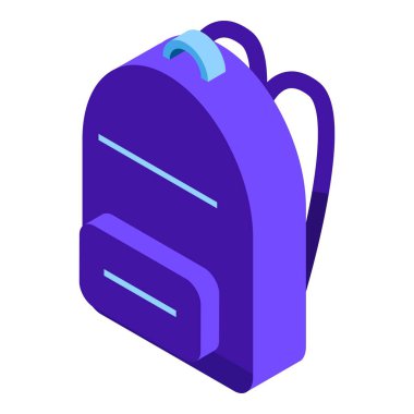 Mor sırt çantası simgesi, izometrik biçim