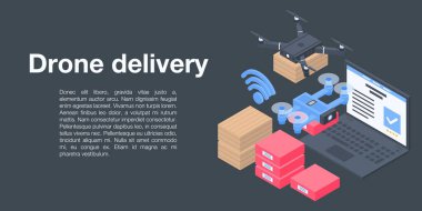 Drone dağıtım konsepti afişi, izometrik biçim