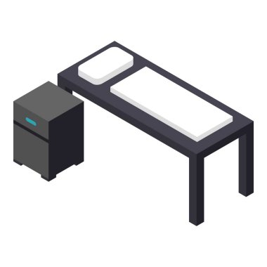 Çekmece simgesi olan siyah yatak, izometrik biçim