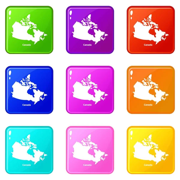Canada map pictogrammen set 9 kleuren collectie — Stockvector