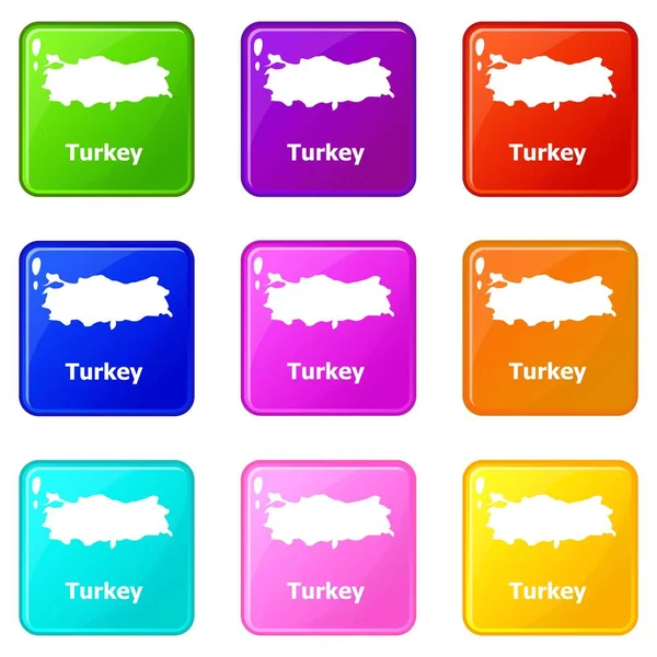 Turquía mapa iconos conjunto 9 colección de colores — Vector de stock