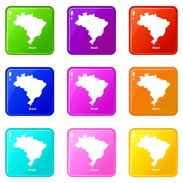 Brazil map icons set 9 color collection — Stock Vector