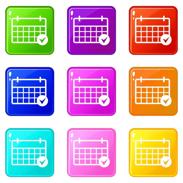Marking calendar icons set 9 color collection — Stock Vector