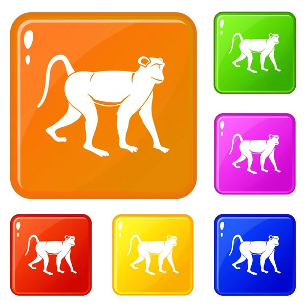 Monkey pictogrammen set vector kleur — Stockvector