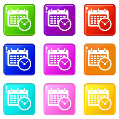 Son teslim tarihi takvim simgeleri 9 renk koleksiyonu ayarla