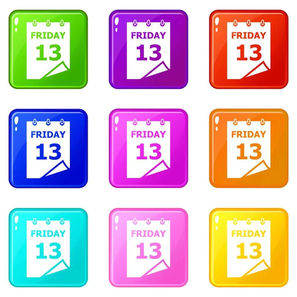 Viernes calendario iconos conjunto 9 colección de colores — Vector de stock
