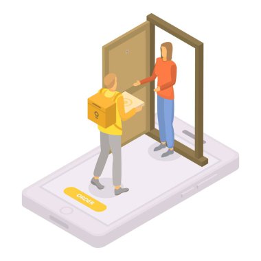 Evde servis pizza simgesi, izometrik biçiminde