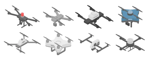 Zestaw ikon dronów policyjnych w stylu izometrycznym — Wektor stockowy