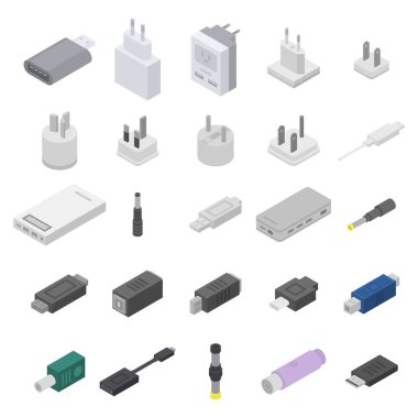 Adapter icons set, isometric style clipart